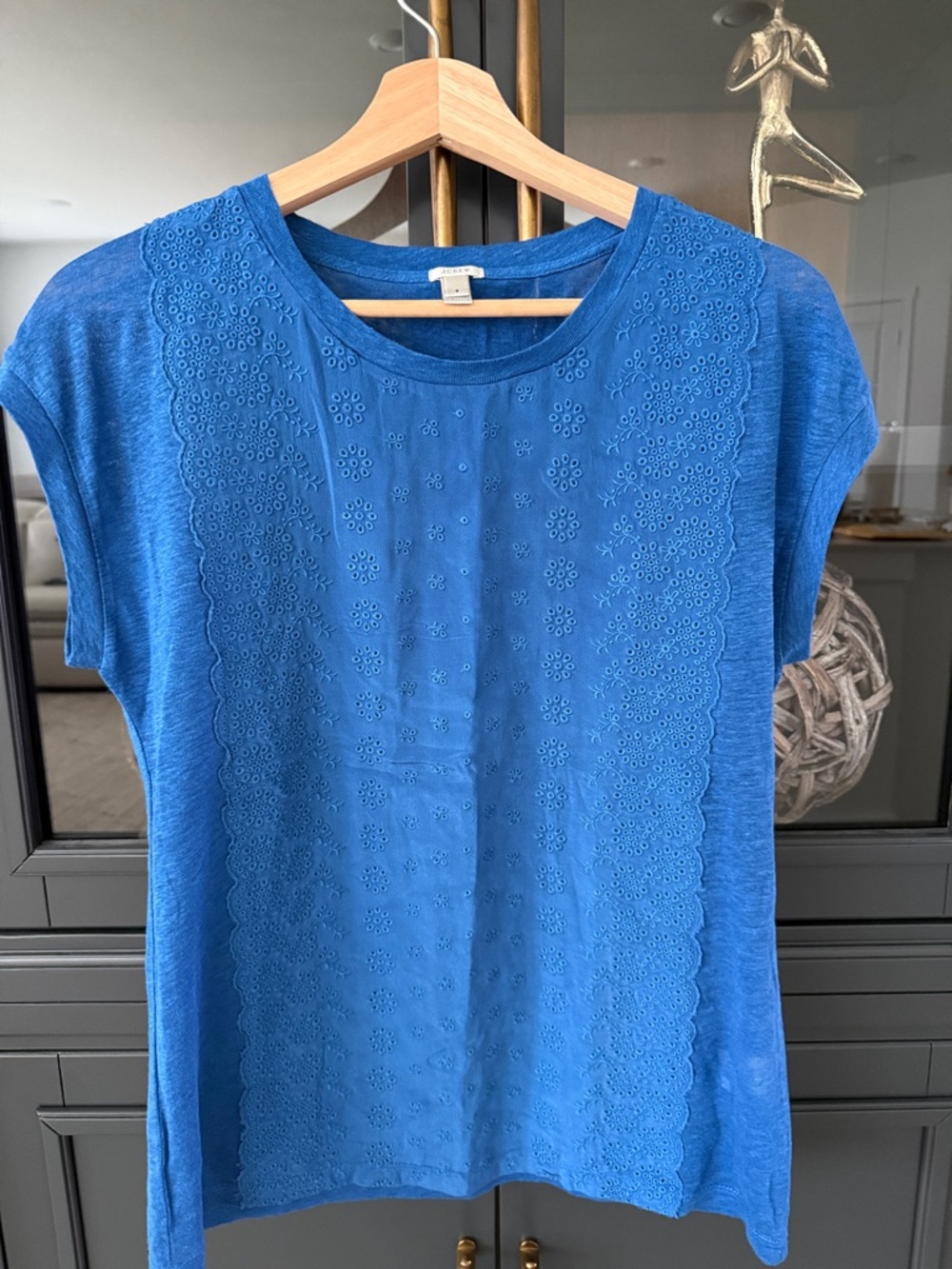 J. Crew Embroidered Blue Eyelet Short Sleeve Top